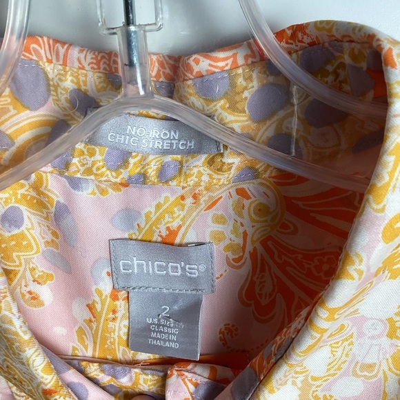Chico's Women's Paisley 3/4 Sleeve Button-Up No Iron Stretch Blouse Size 2/Large - Picture 4 of 9